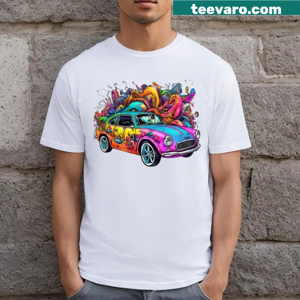 Retro vintage car artwork on a casual t-shirt