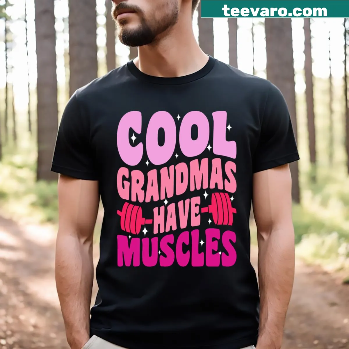 Cool Grandmas Have Muscles graphic T-shirt for active grandmothers — on a men's t-shirt