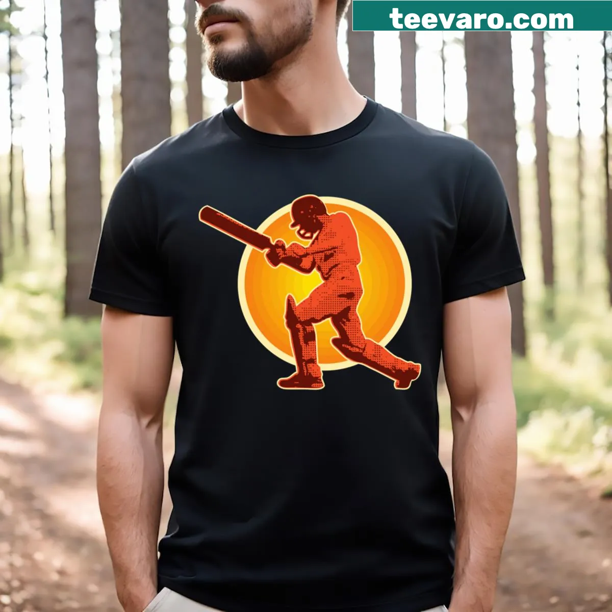Classic cricket player graphic T-shirt for fans and players — on a men's t-shirt