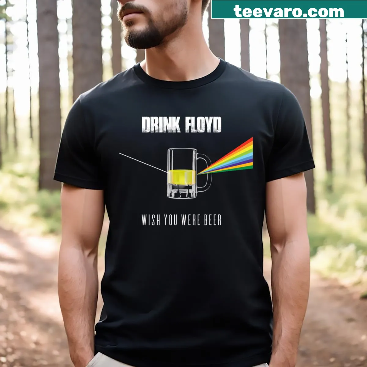 Funny music-themed T-shirt featuring the phrase 'Wish You Were Beer' — on a men's t-shirt