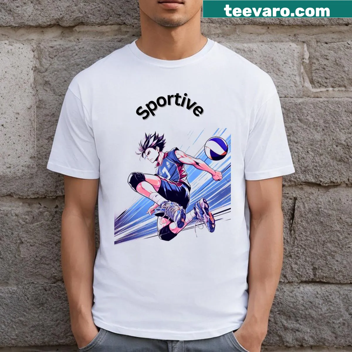 Dynamic Volleyball Ace T-shirt with motivational text — on a men's t-shirt