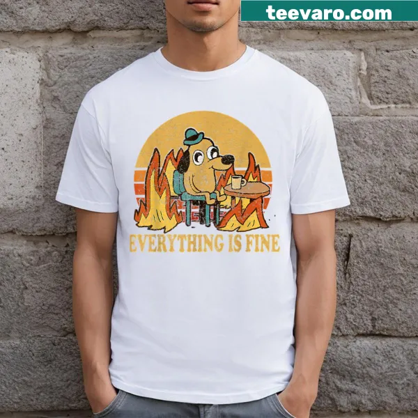 Funny dog drinking coffee graphic t-shirt featuring a humorous meme