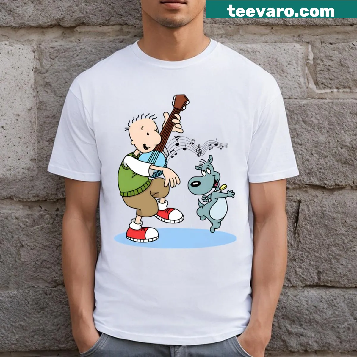Vintage cartoon t-shirt featuring classic kids TV movie characters — on a men's t-shirt