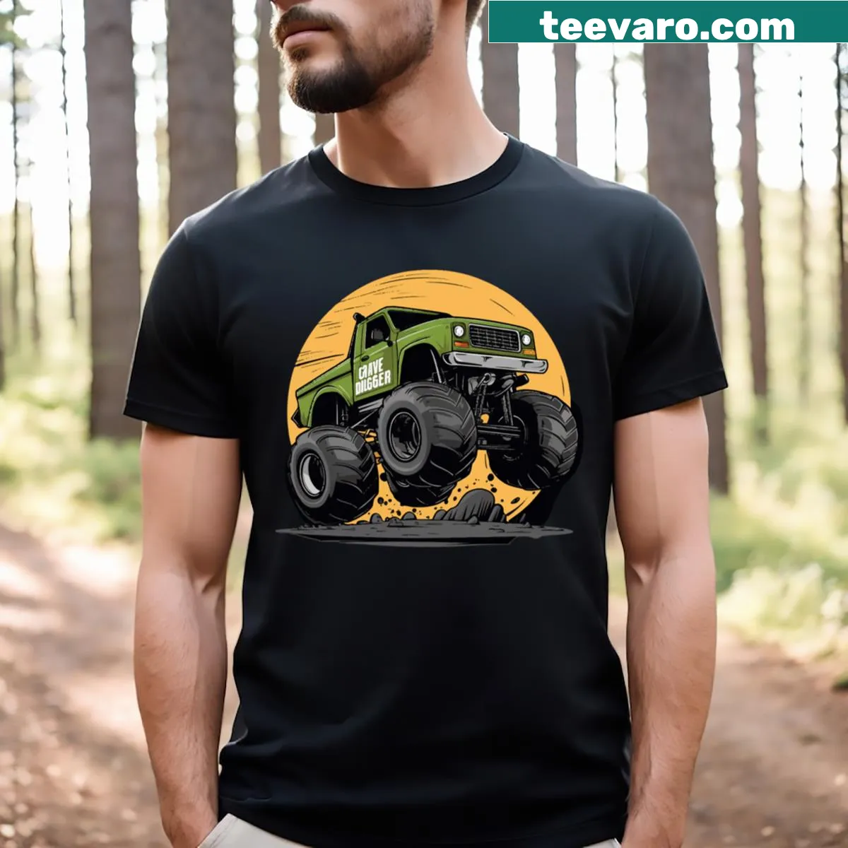 Vintage-style Grave Digger t-shirt with graphic of the monster truck — on a men's t-shirt