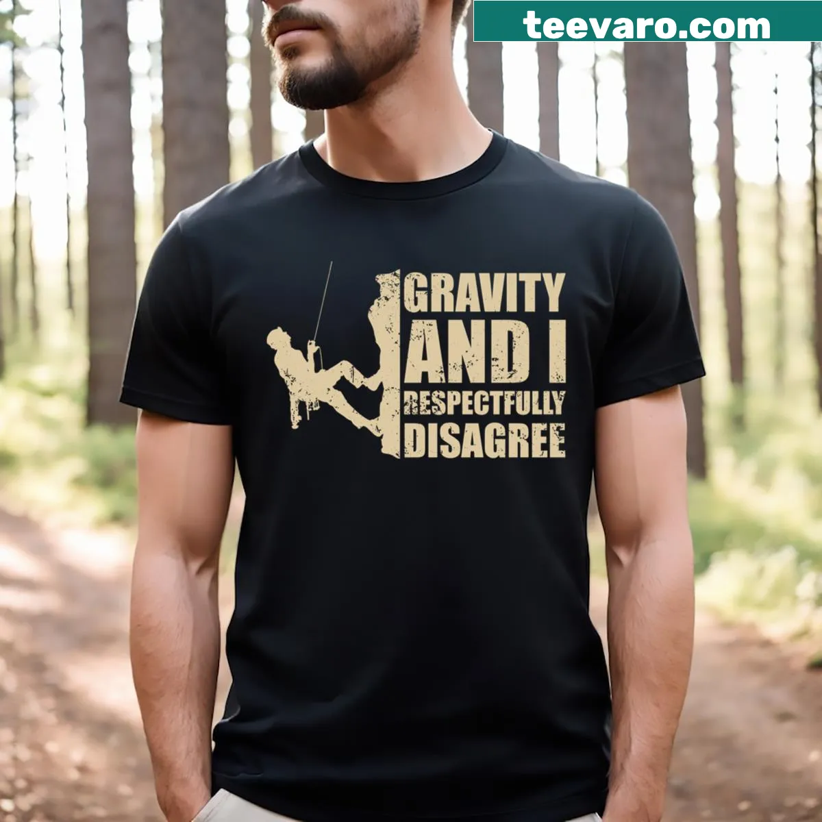 Witty 'Gravity And I Disagree' graphic t-shirt — on a men's t-shirt