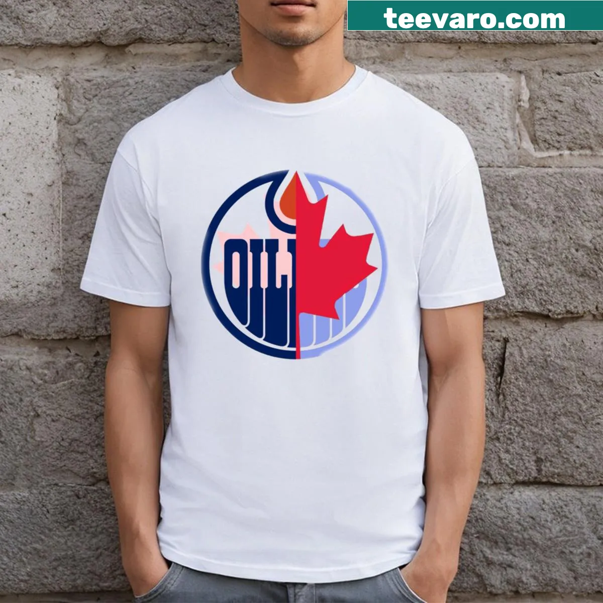 Oilers Canada hockey mashup design on a T-shirt — on a men's t-shirt