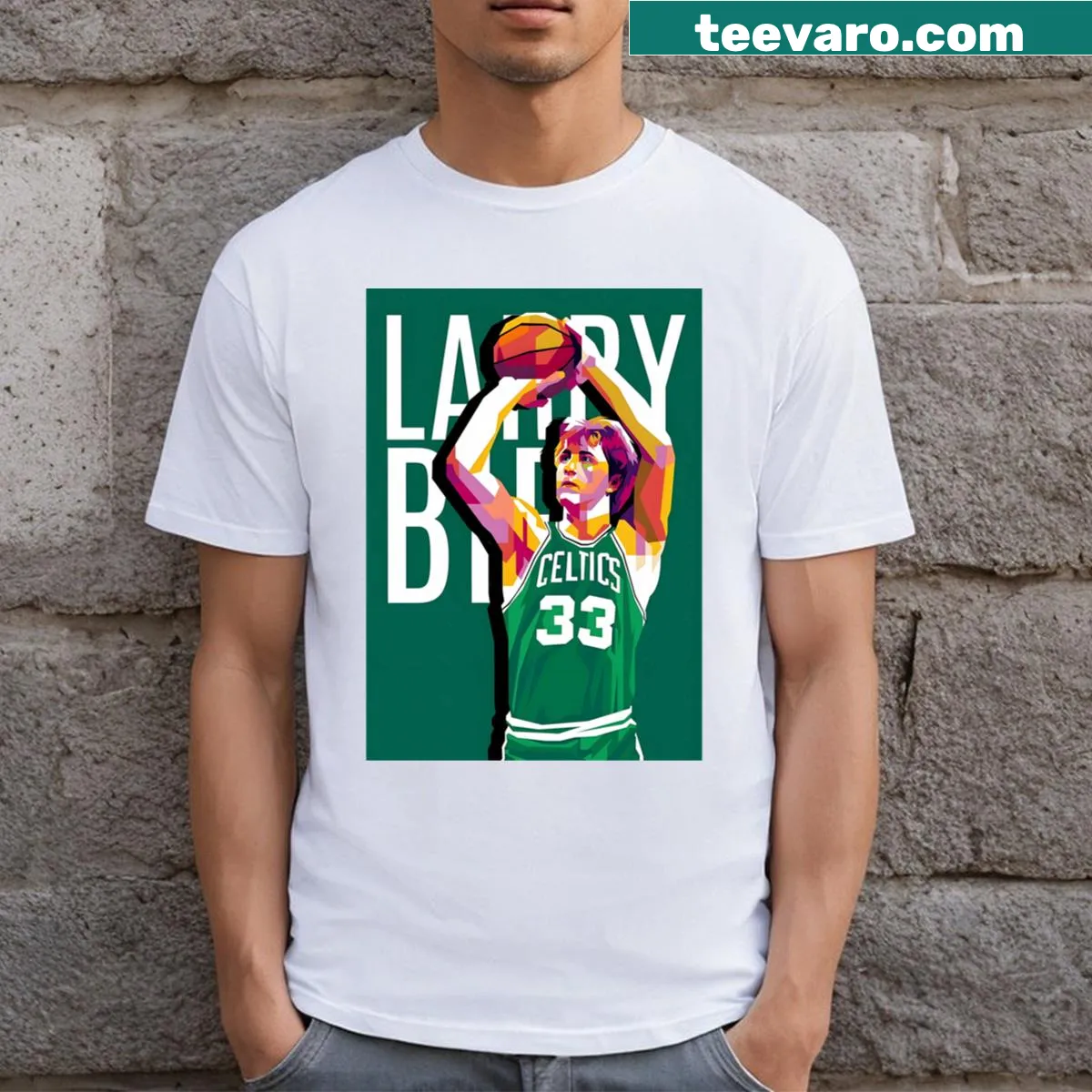 Larry Bird pop art illustration on a T-shirt — on a men's t-shirt