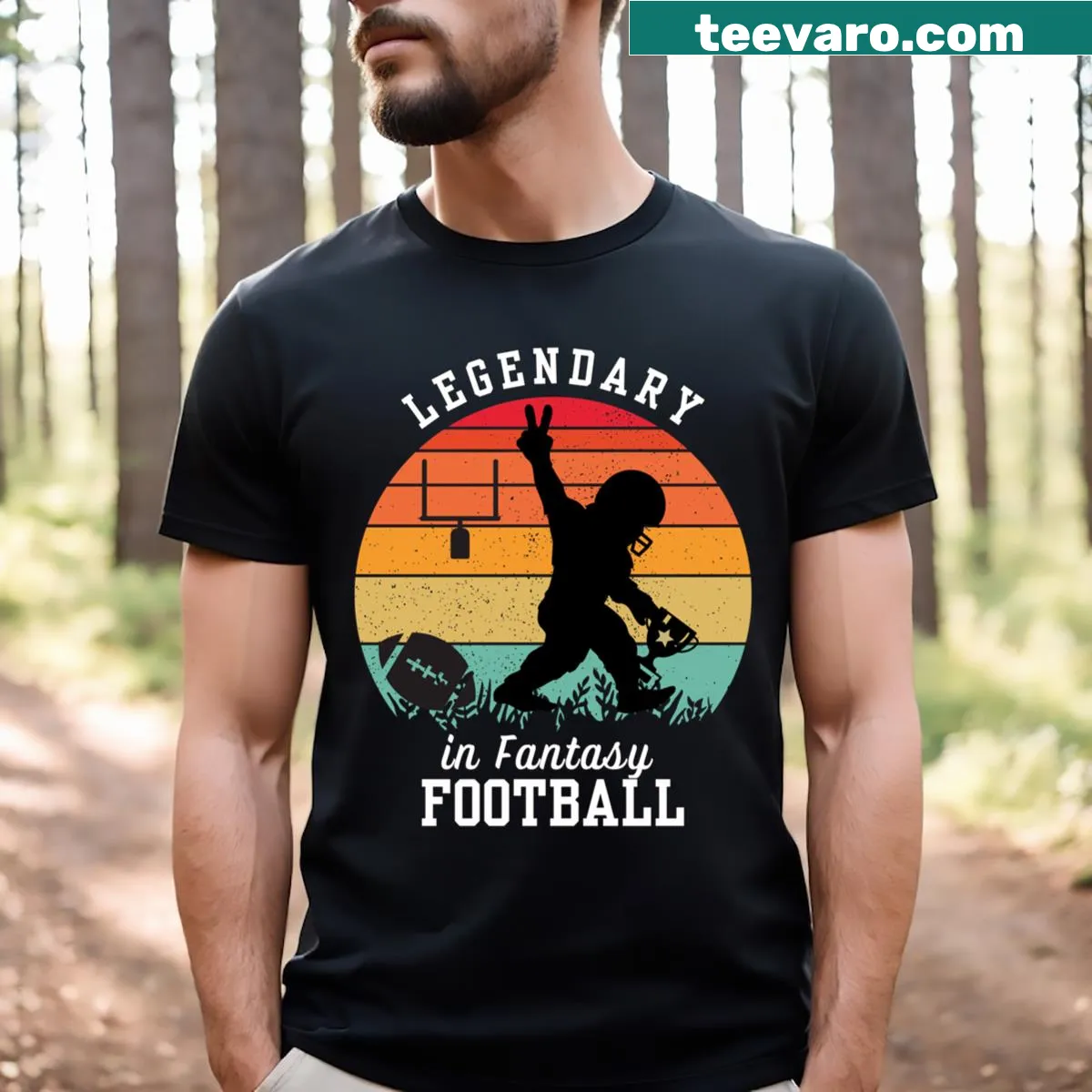 Typography shirt with the word 'Legendary' referencing fantasy football — on a men's t-shirt