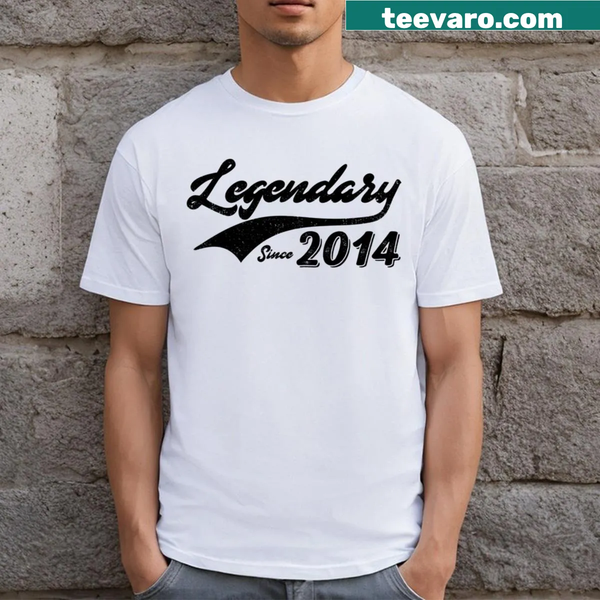 Sporty distressed black t-shirt for baseball fans since 2014 — on a men's t-shirt