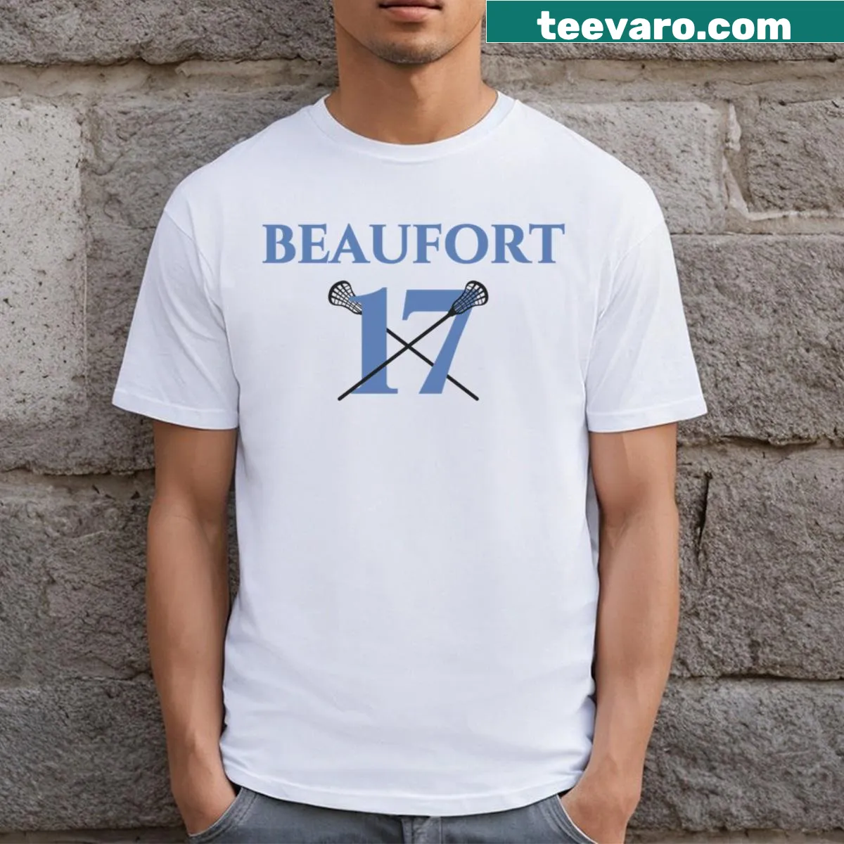 Lacrosse jersey-style t-shirt with team graphics — on a men's t-shirt