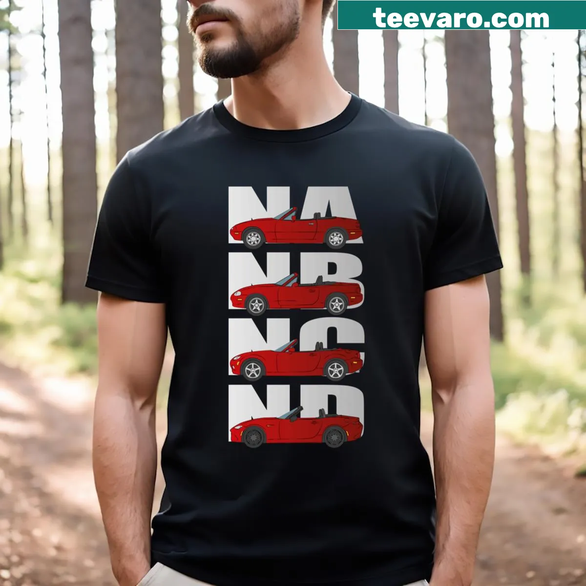 Vintage design t-shirt showcasing Miata generations — on a men's t-shirt
