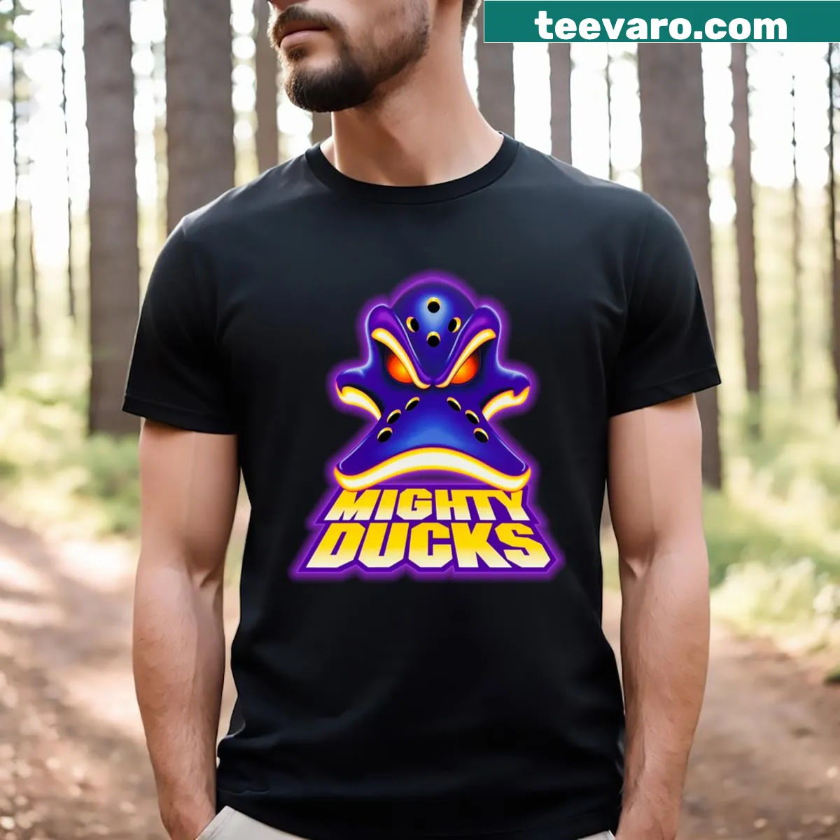 Animated series t-shirt featuring Mighty Ducks characters — on a men's t-shirt