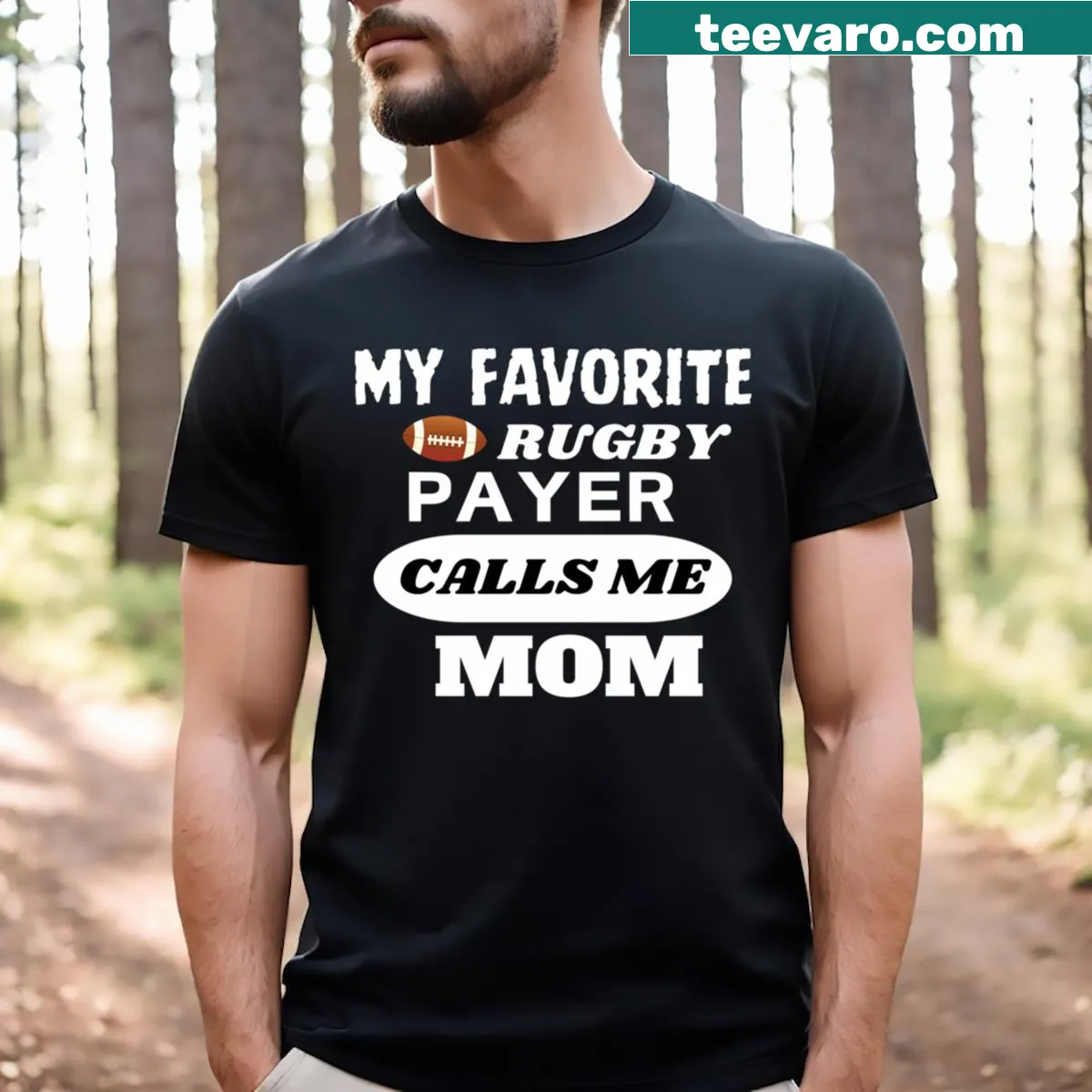 Heartfelt t-shirt for moms celebrating their child's rugby passion. — on a men's t-shirt