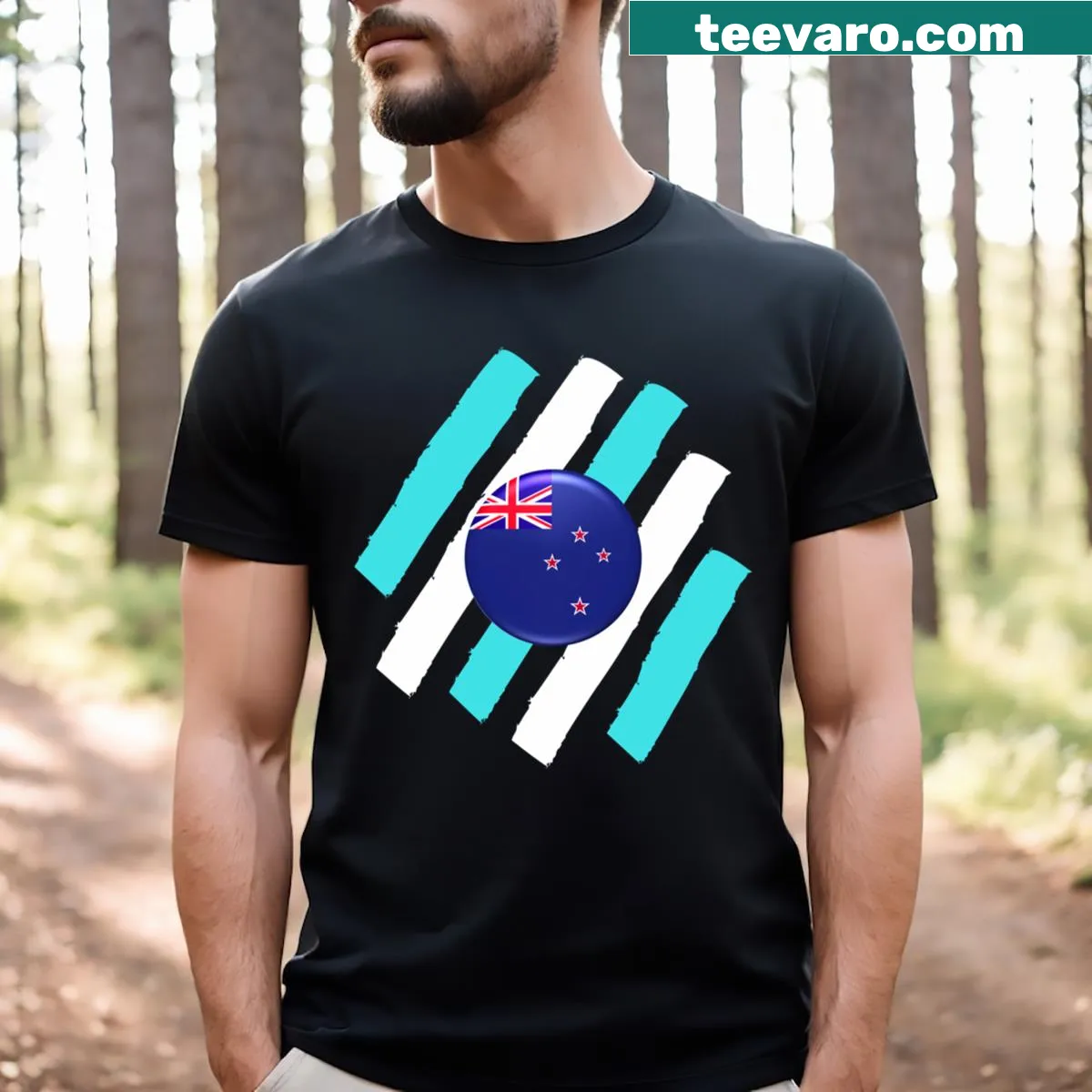 New Zealand T-shirt featuring cultural design — on a men's t-shirt
