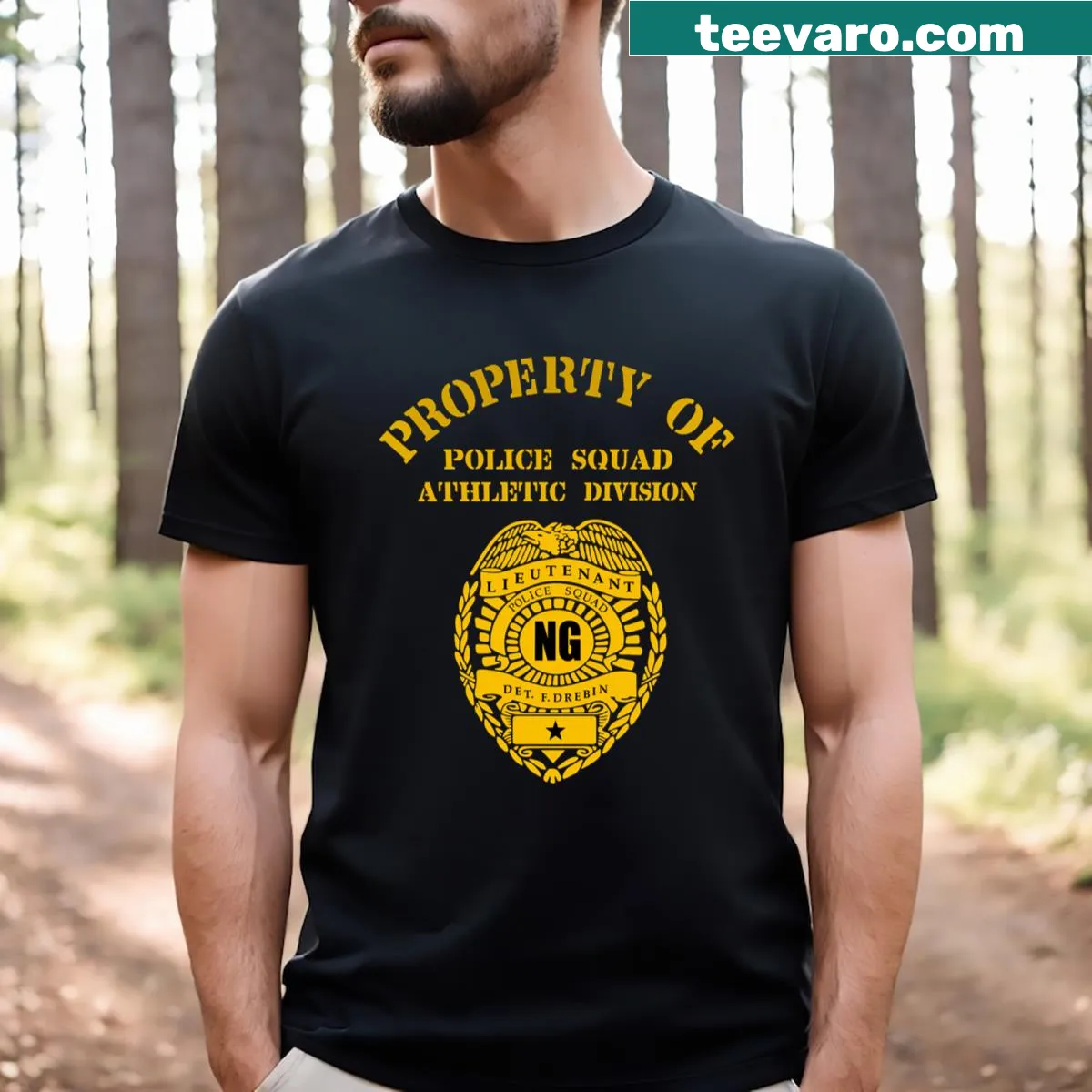 T-shirt honoring law enforcement with Property Of Police Squad design — on a men's t-shirt