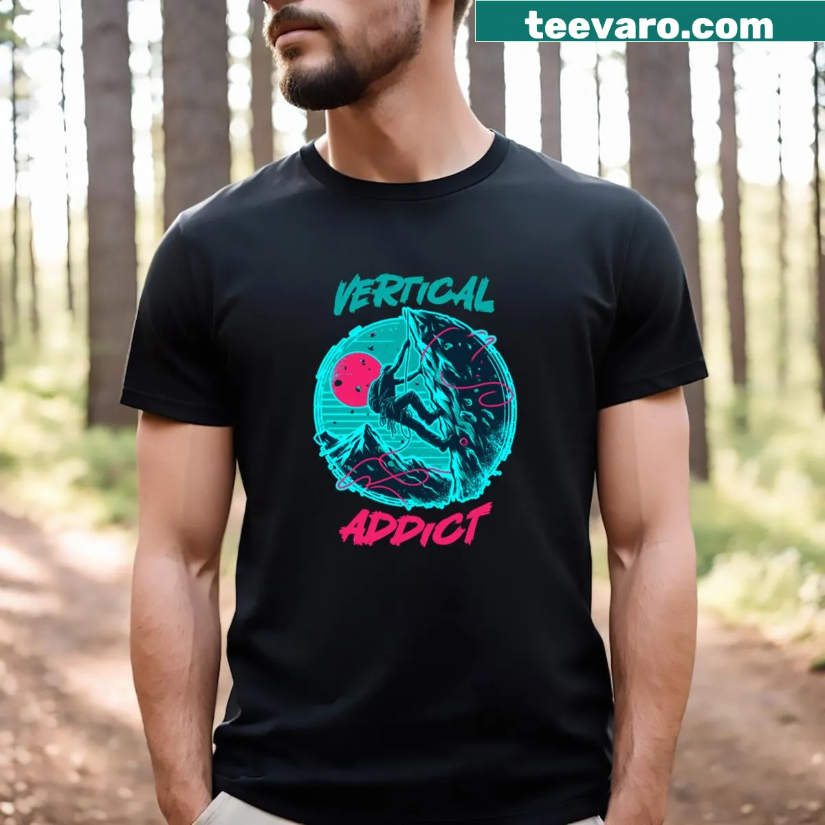 Playful typography design celebrating rock climbing addiction — on a men's t-shirt