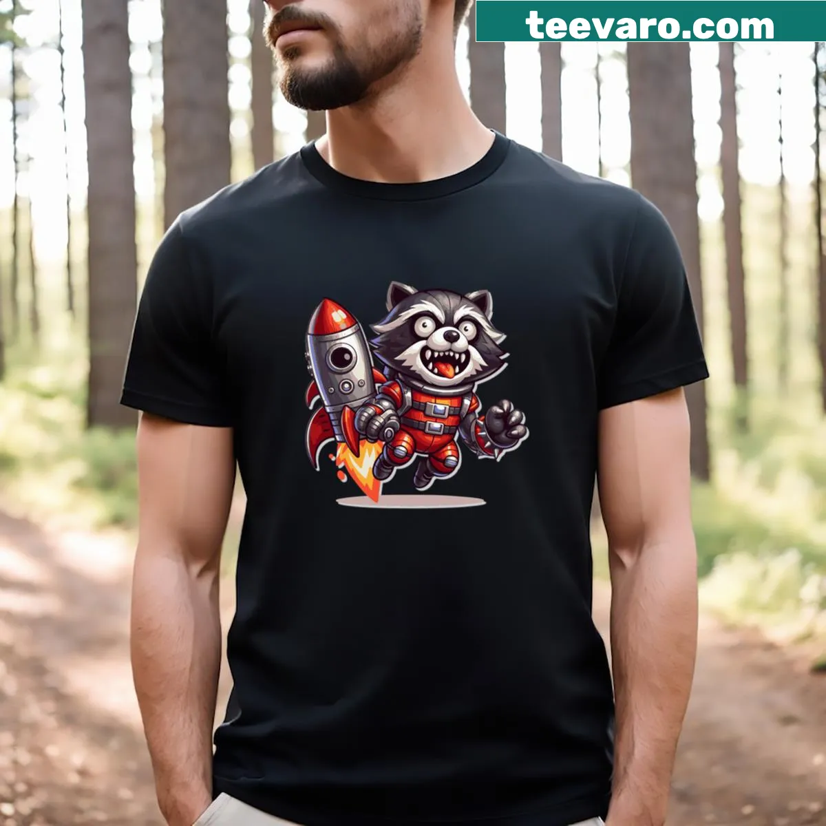 Illustration of Rocket Raccoon on a t-shirt — on a men's t-shirt