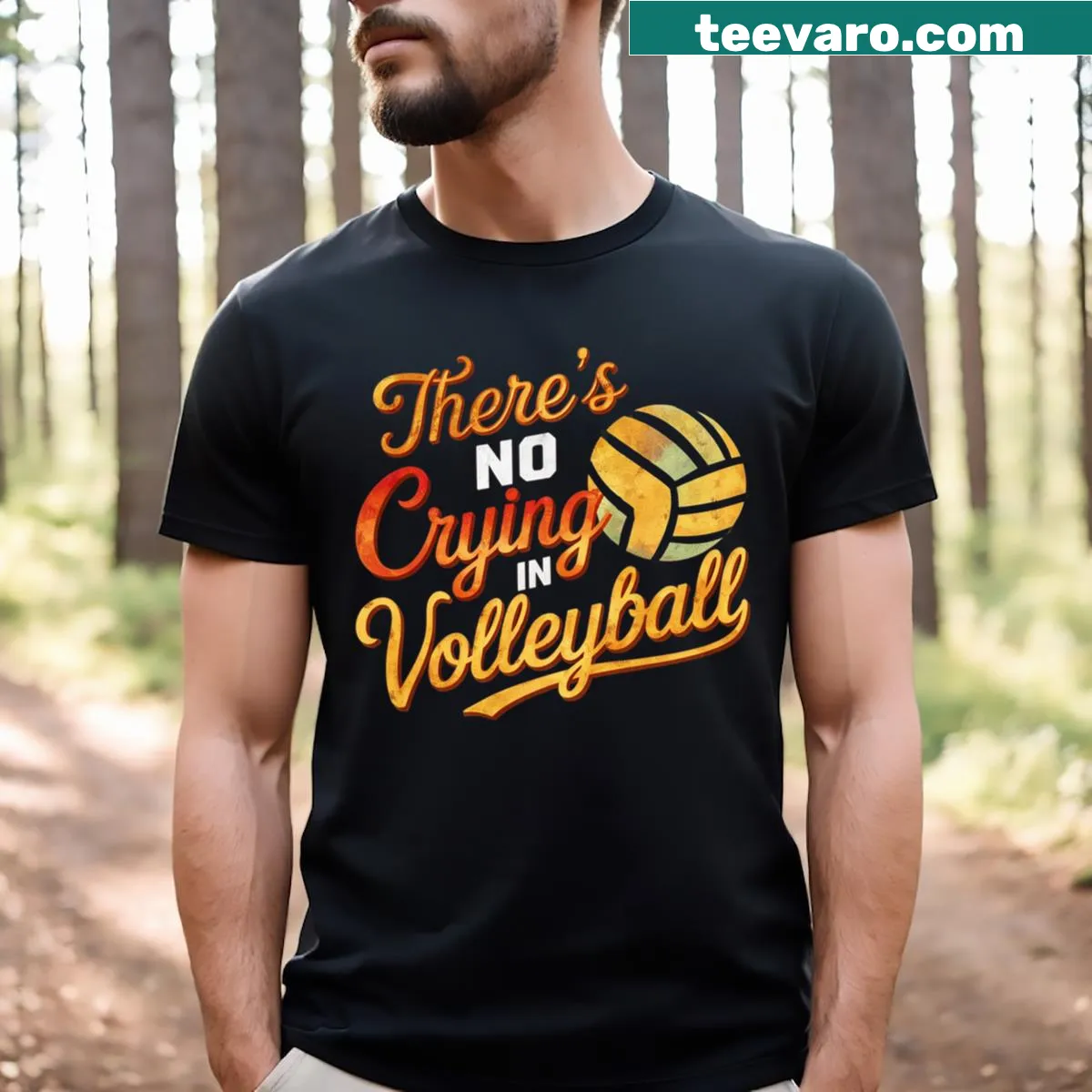 Funny sport saying t-shirt with no crying in basketball text — on a men's t-shirt