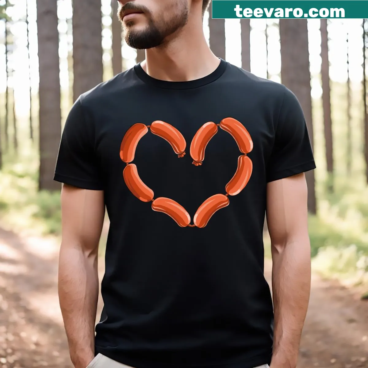 Oktoberfest t-shirt with a sausage heart illustration — on a men's t-shirt
