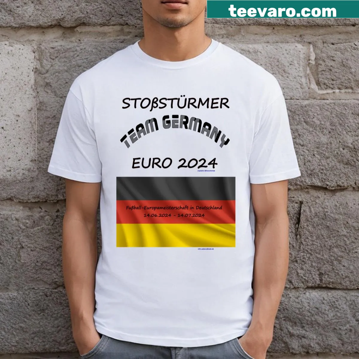 Graphic t-shirt featuring a striker for Euro 2024 Football Championship — on a men's t-shirt