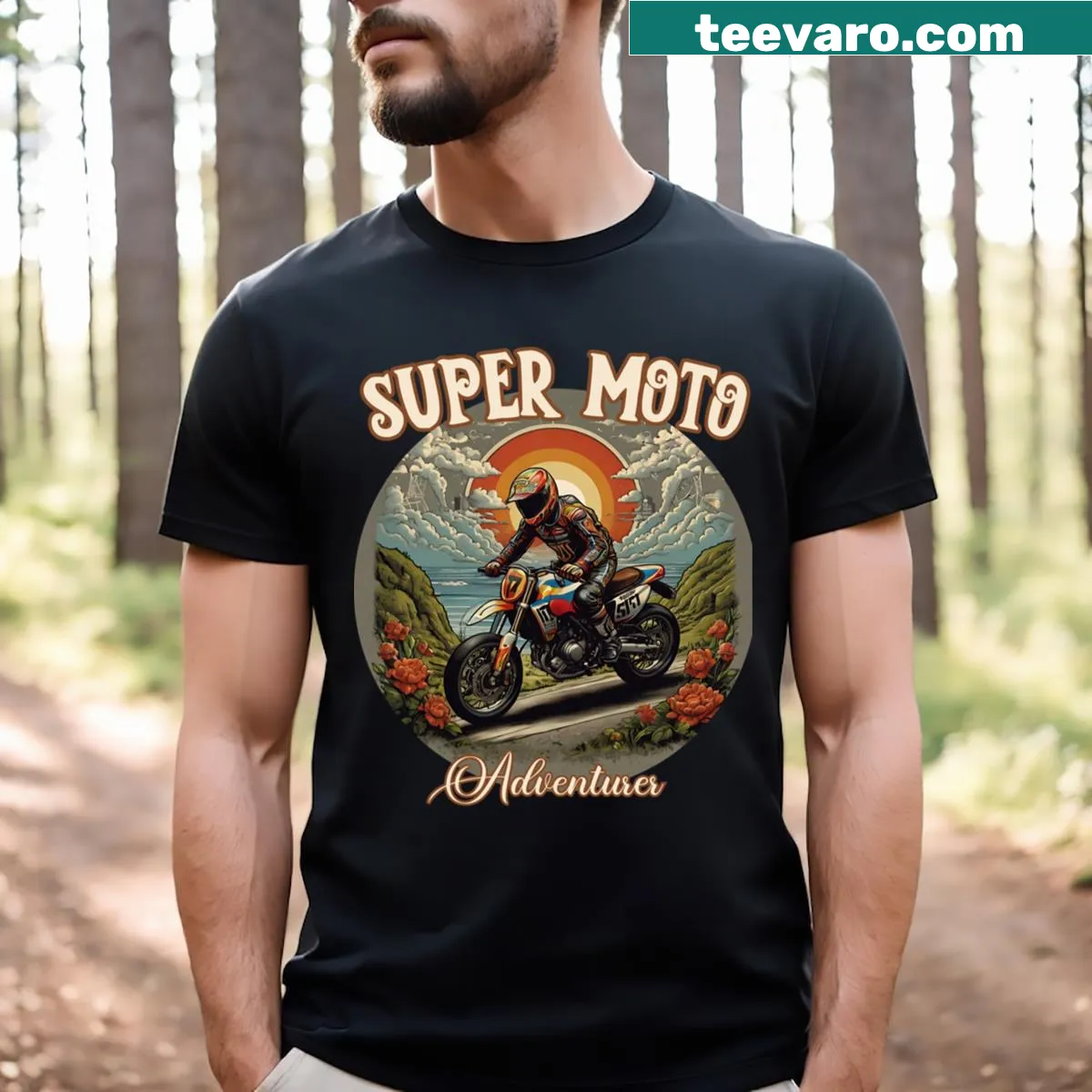 Vintage-style t-shirt with a motorcycle design for adventurers — on a men's t-shirt