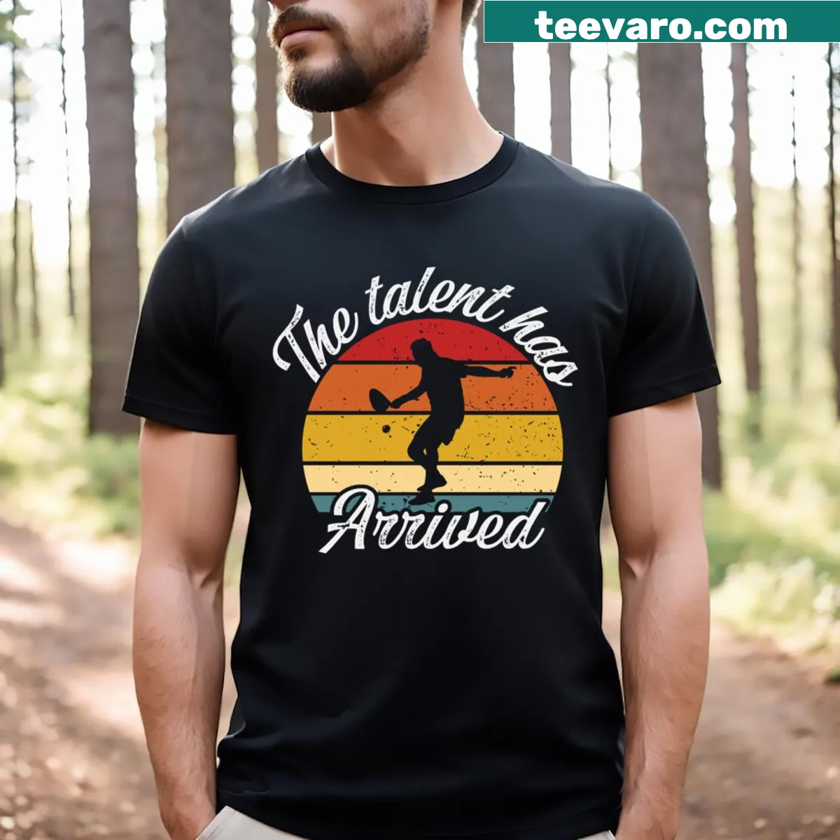 Retro paddle tennis-themed T-shirt with playful graphic — on a men's t-shirt