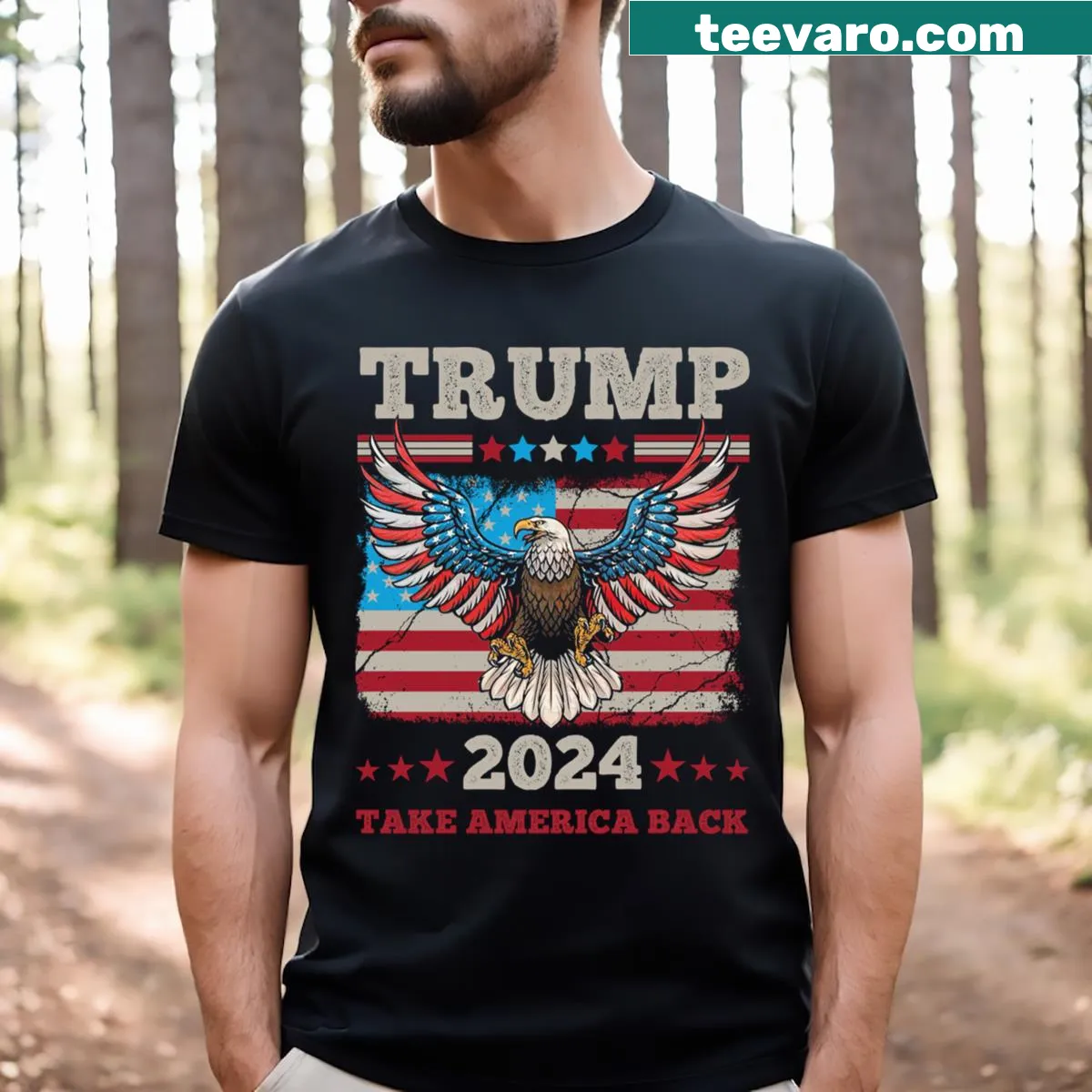 Patriotic T-shirt with an eagle graphic representing America — on a men's t-shirt