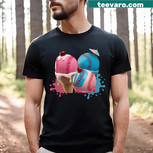 Watercolor design of baseball and ice cream on a kids' T-shirt