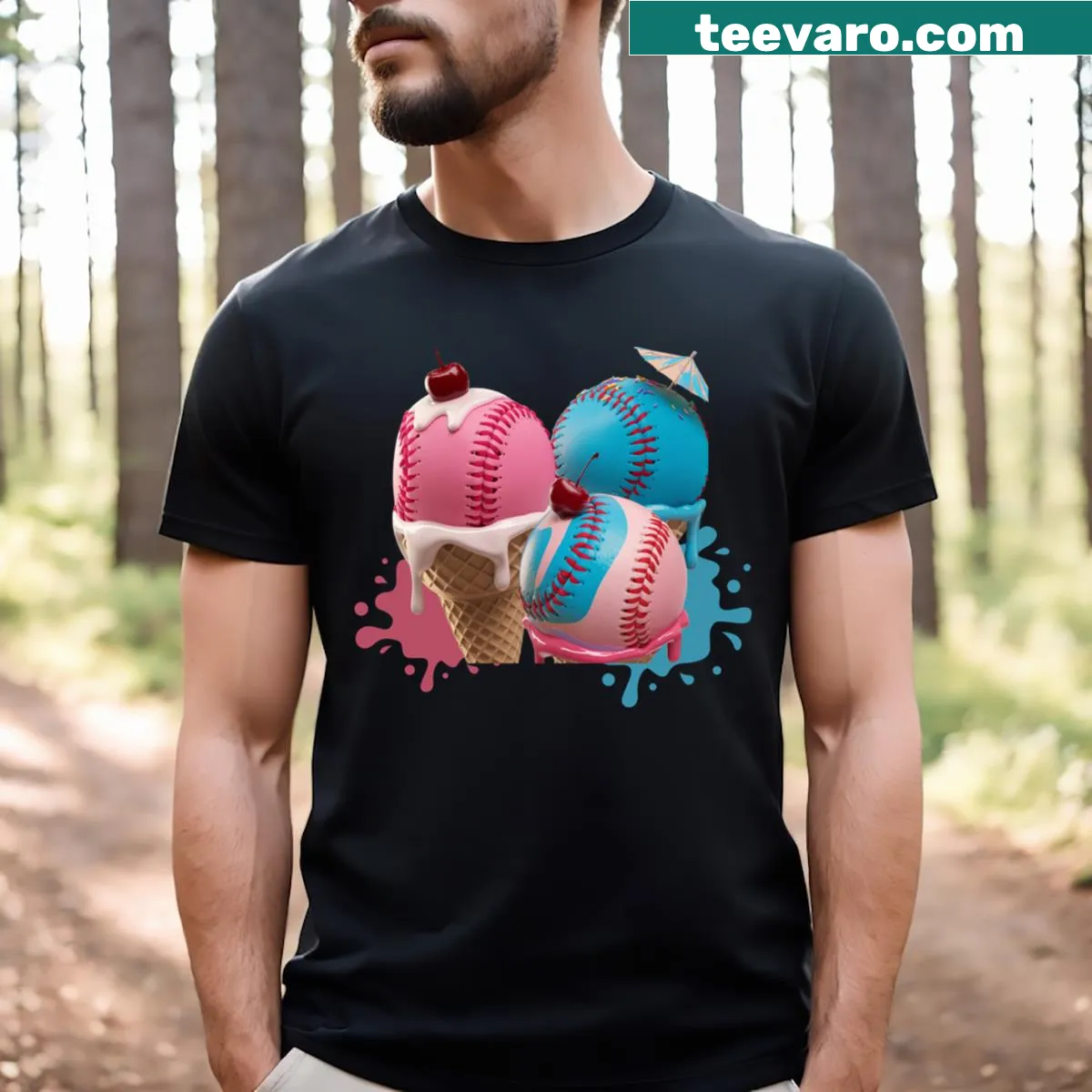 Watercolor design of baseball and ice cream on a kids' T-shirt — on a men's t-shirt