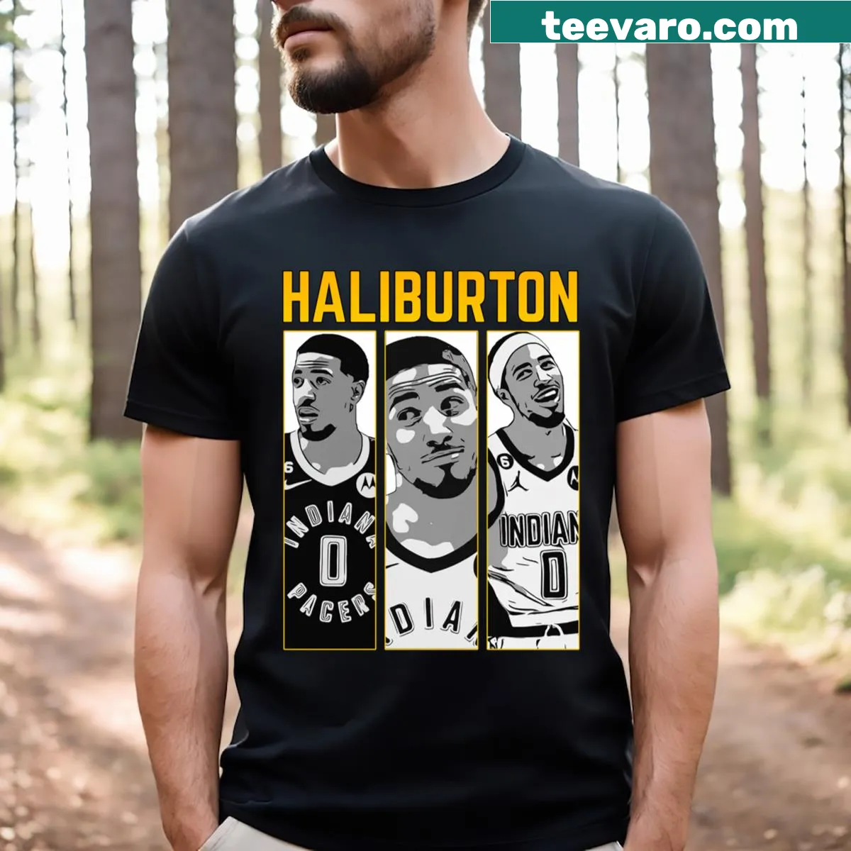 Illustration of Tyrese Haliburton in action on a T-shirt — on a men's t-shirt