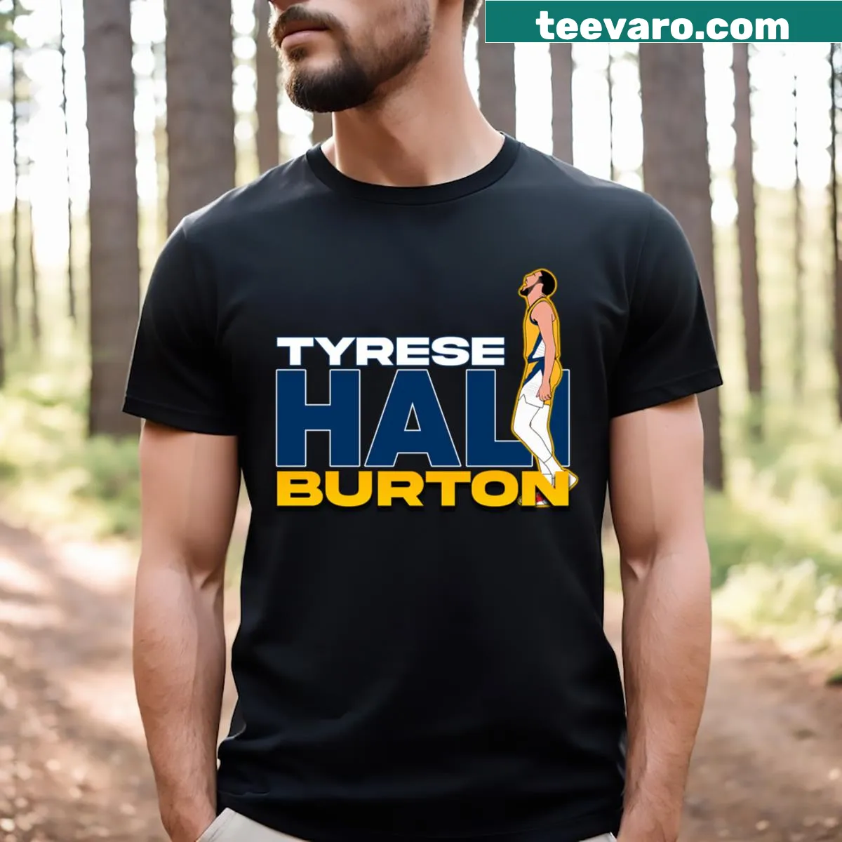 Illustrated Tyrese Haliburton t-shirt design — on a men's t-shirt