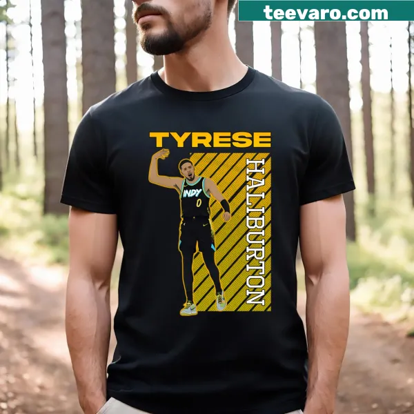 Digital illustration of Tyrese Haliburton on a t-shirt
