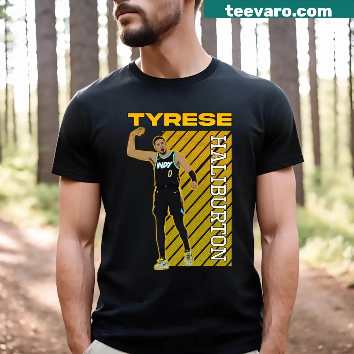 Digital illustration of Tyrese Haliburton on a t-shirt — on a men's t-shirt