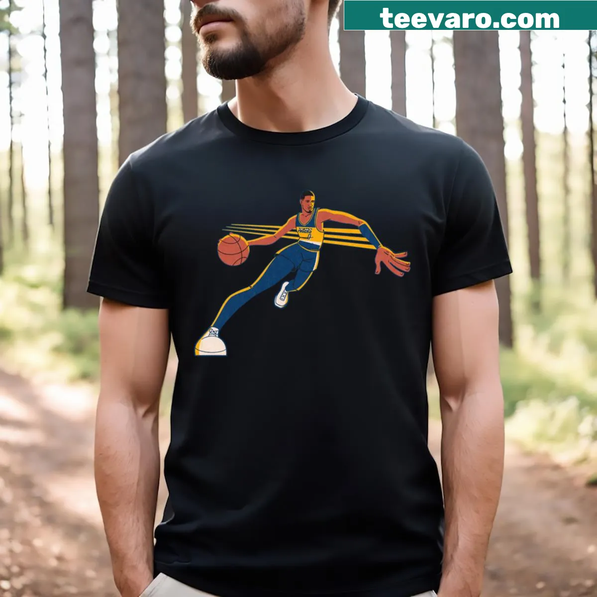 Tyrese Haliburton illustrated t-shirt design — on a men's t-shirt