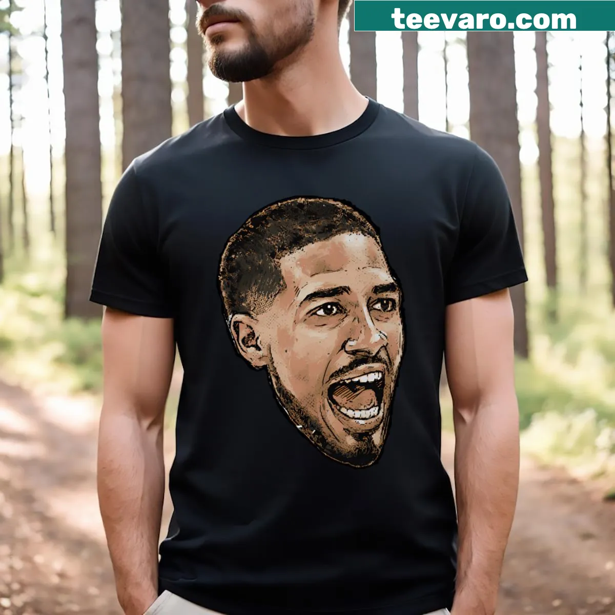 Tyrese Haliburton Scream t-shirt with playful cartoon graphic — on a men's t-shirt
