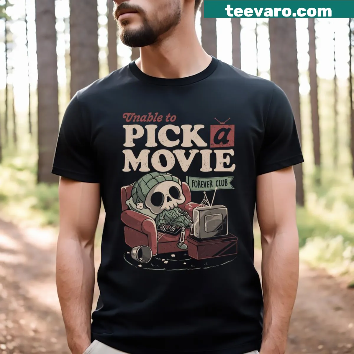 Skeleton graphic with sarcastic movie quote on a T-shirt — on a men's t-shirt