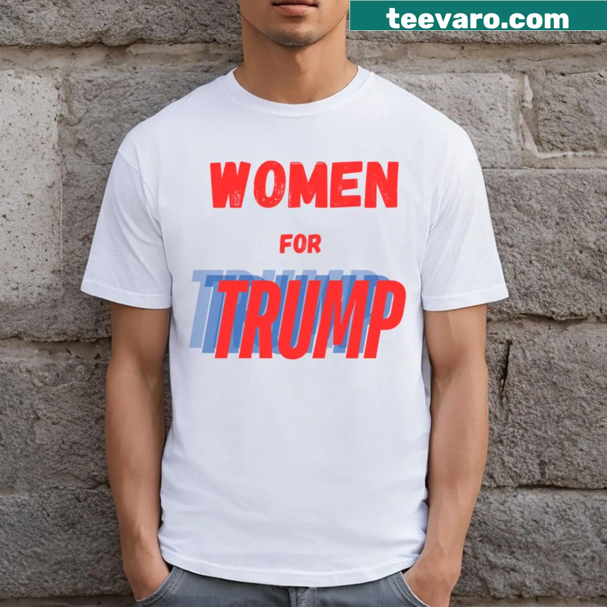 Women For Trump t-shirt with bold typography — on a men's t-shirt