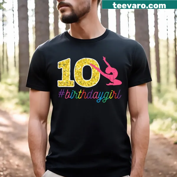 Illustration of a gymnast with birthday text for a 10-year-old