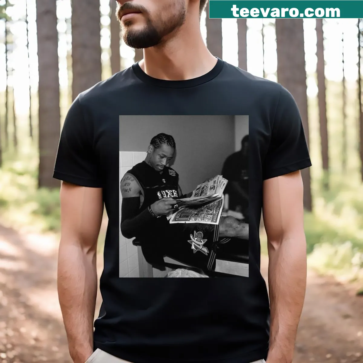 T-shirt featuring Allen Iverson's name, celebrating his basketball legacy — on a men's t-shirt
