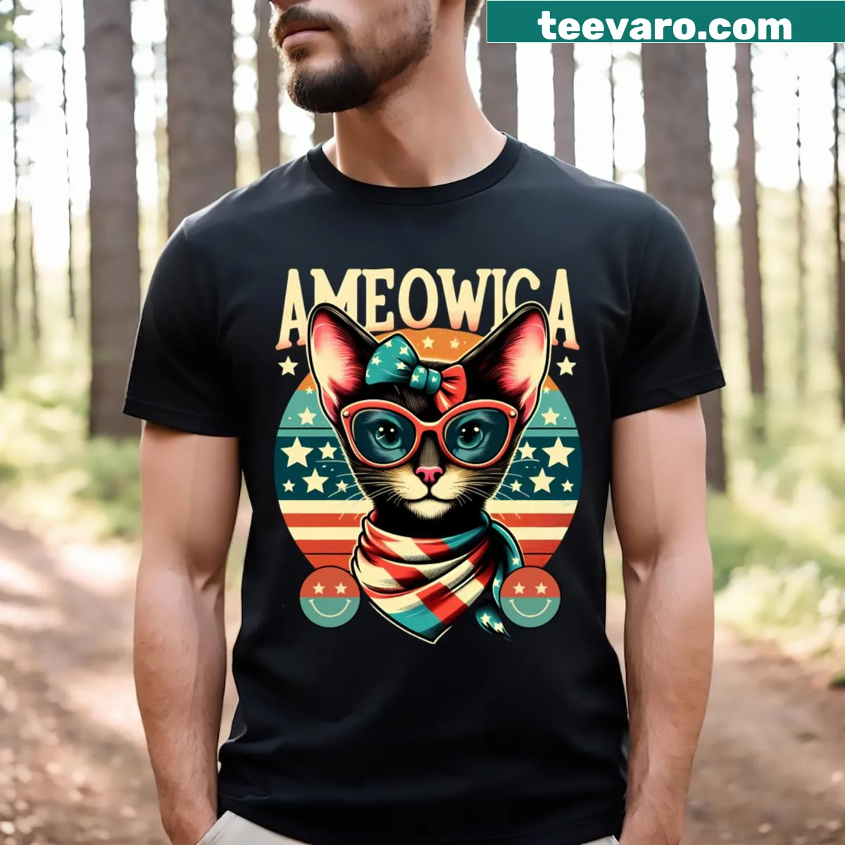 Patriotic Sphynx cat-themed T-shirt for Fourth of July — on a men's t-shirt