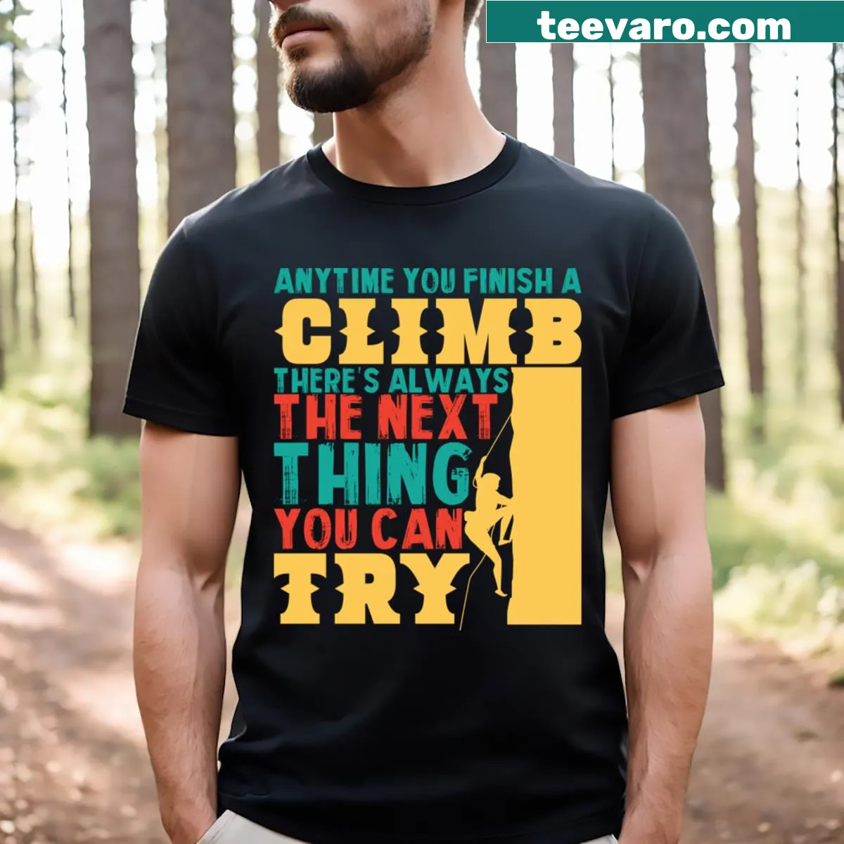 Motivational text t-shirt emphasizing the pursuit of new challenges — on a men's t-shirt