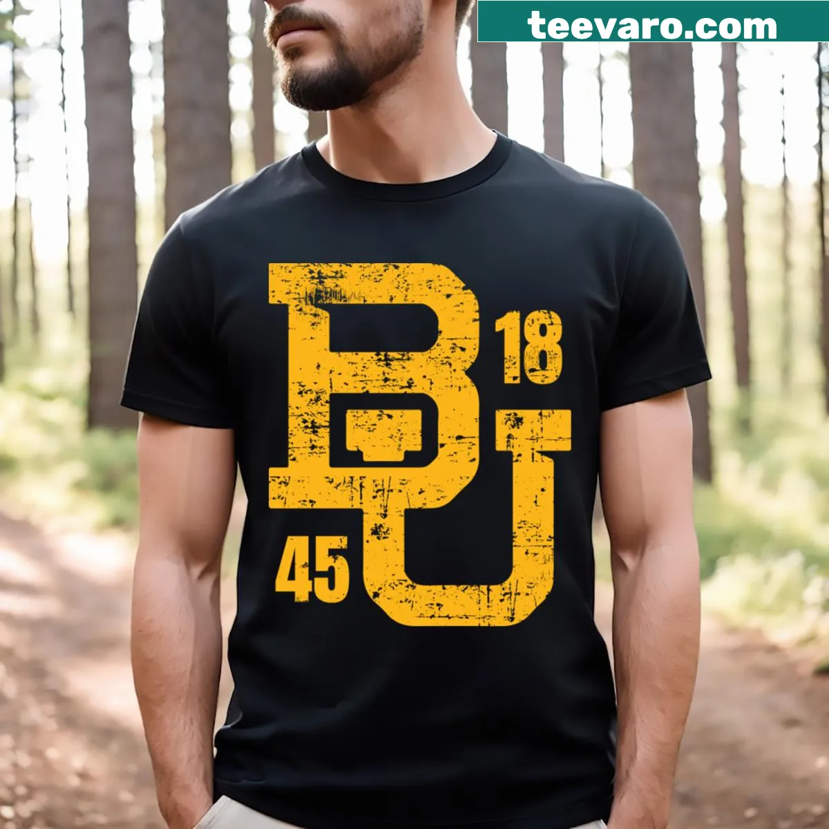 Baylor University t-shirt with bold text — on a men's t-shirt