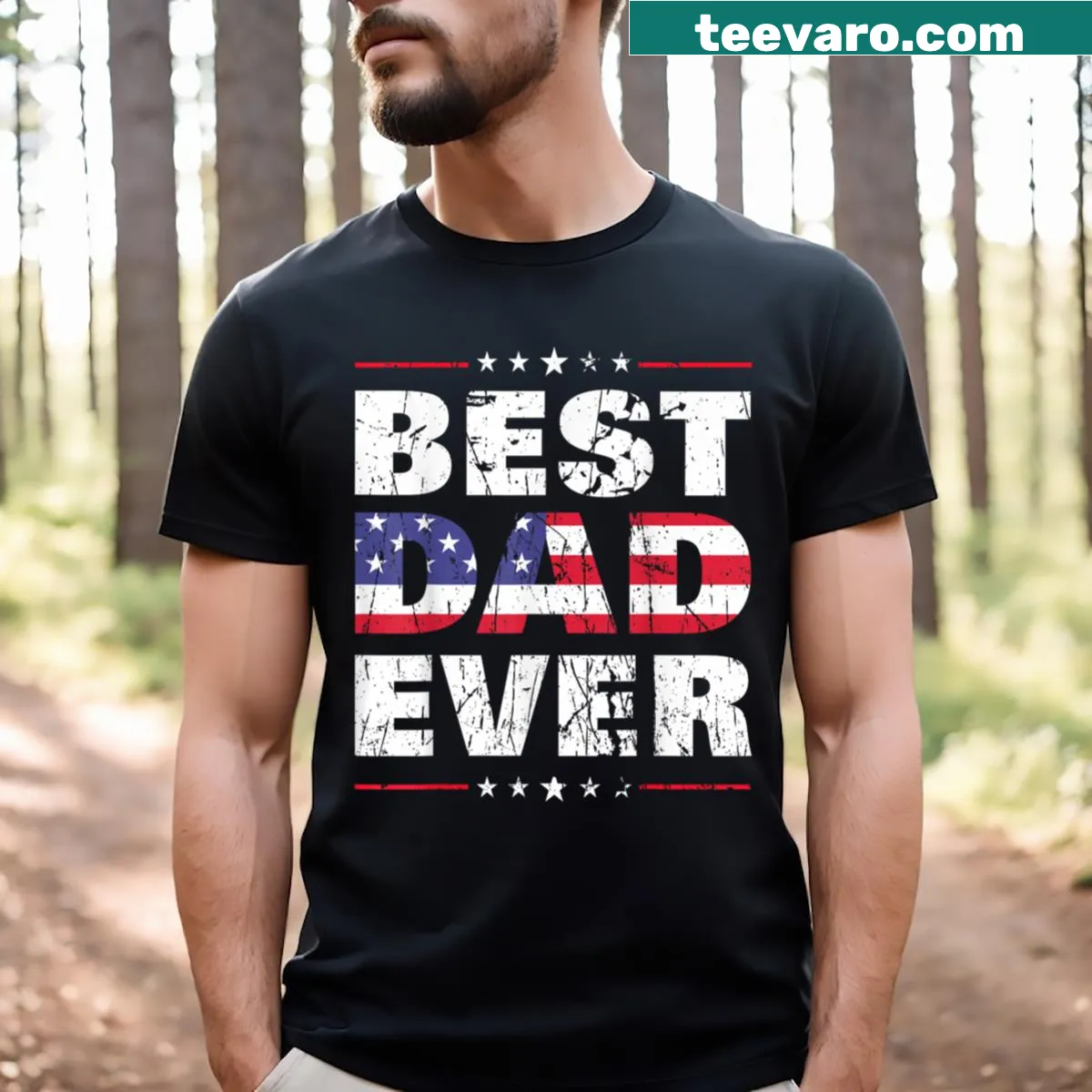 Best Dad Ever T-shirt with American flag graphic — on a men's t-shirt