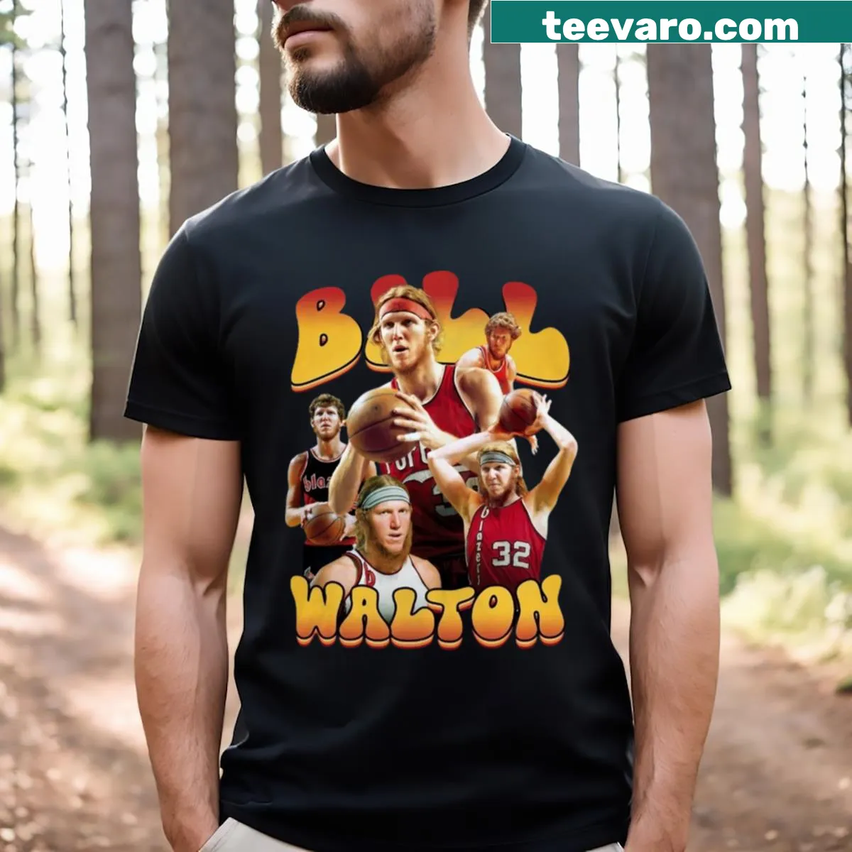 T-shirt with Bill Walton basketball poster design — on a men's t-shirt