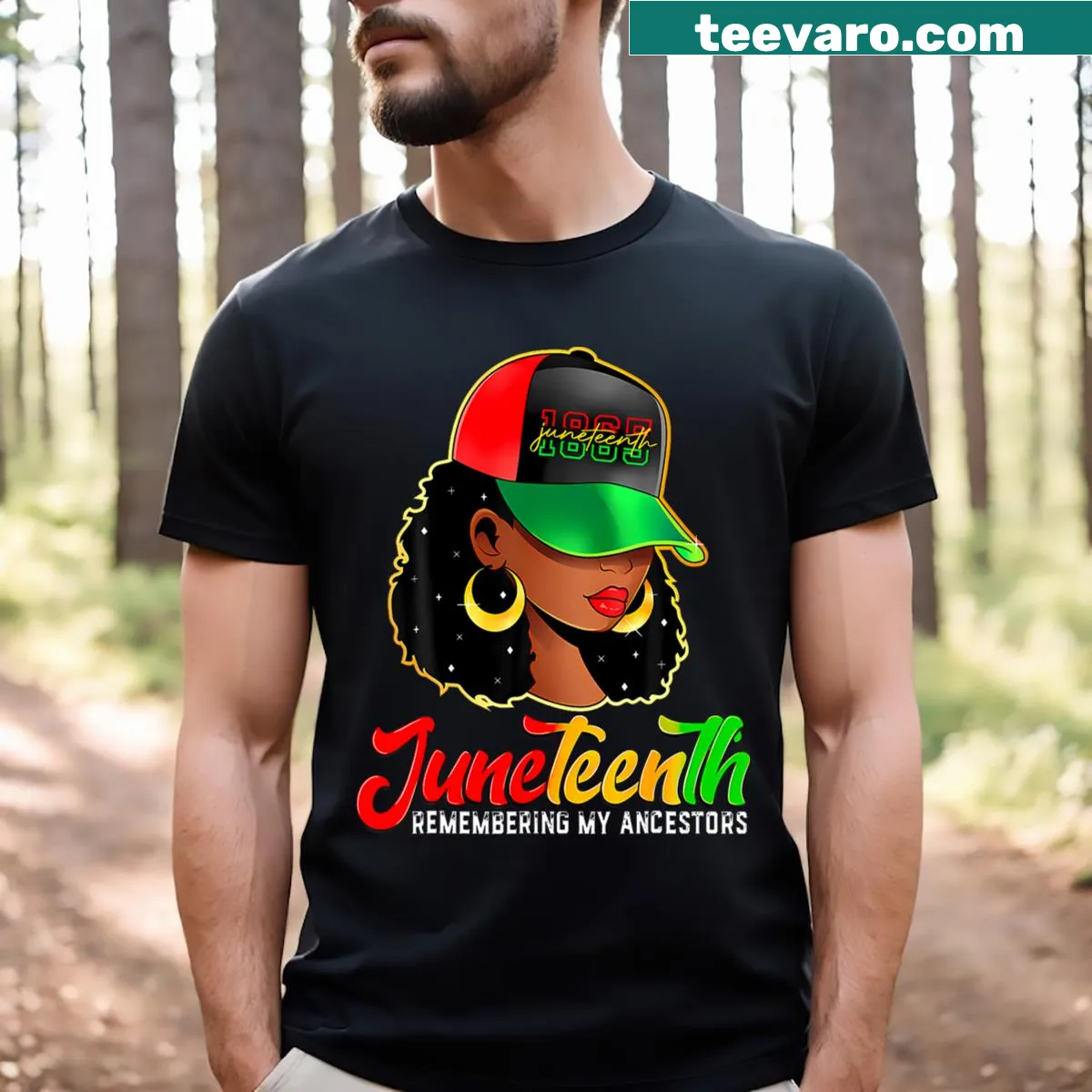 Juneteenth T-shirt with powerful text honoring ancestors — on a men's t-shirt