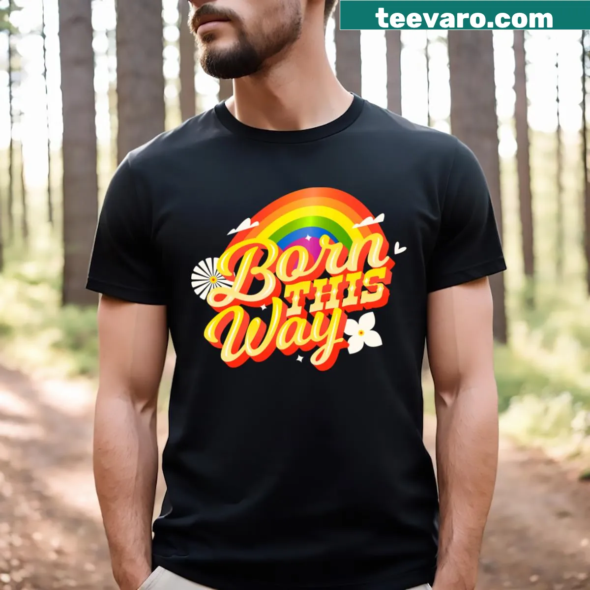 Born This Way t-shirt with bold text — on a men's t-shirt