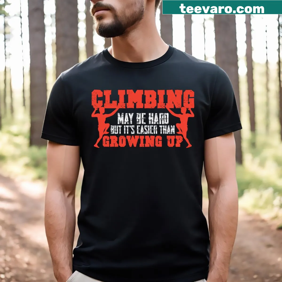 Humorous climbing T-shirt about growing up — on a men's t-shirt