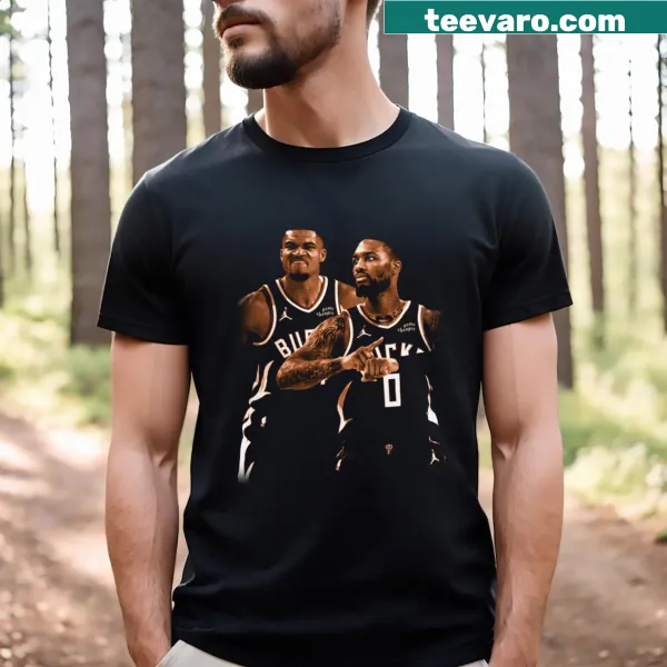 Dynamic graphic T-shirt featuring Damian Lillard and Jayson Tatum