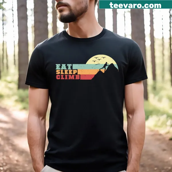 Eat Sleep Climb motivational quote on T-shirt