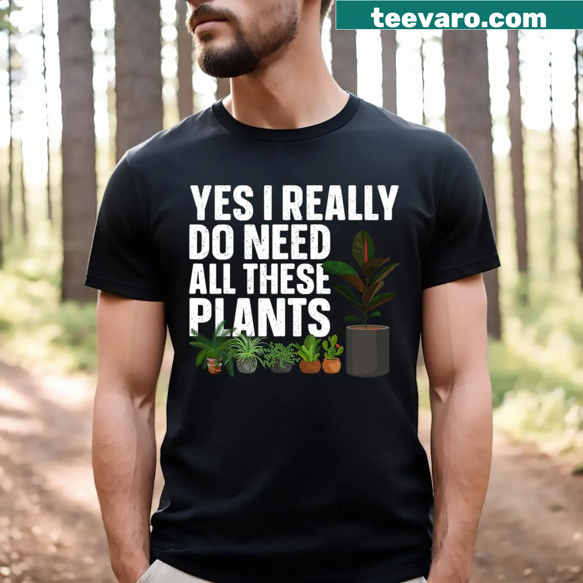 Botanical-themed t-shirt with humorous plant lover art — on a men's t-shirt